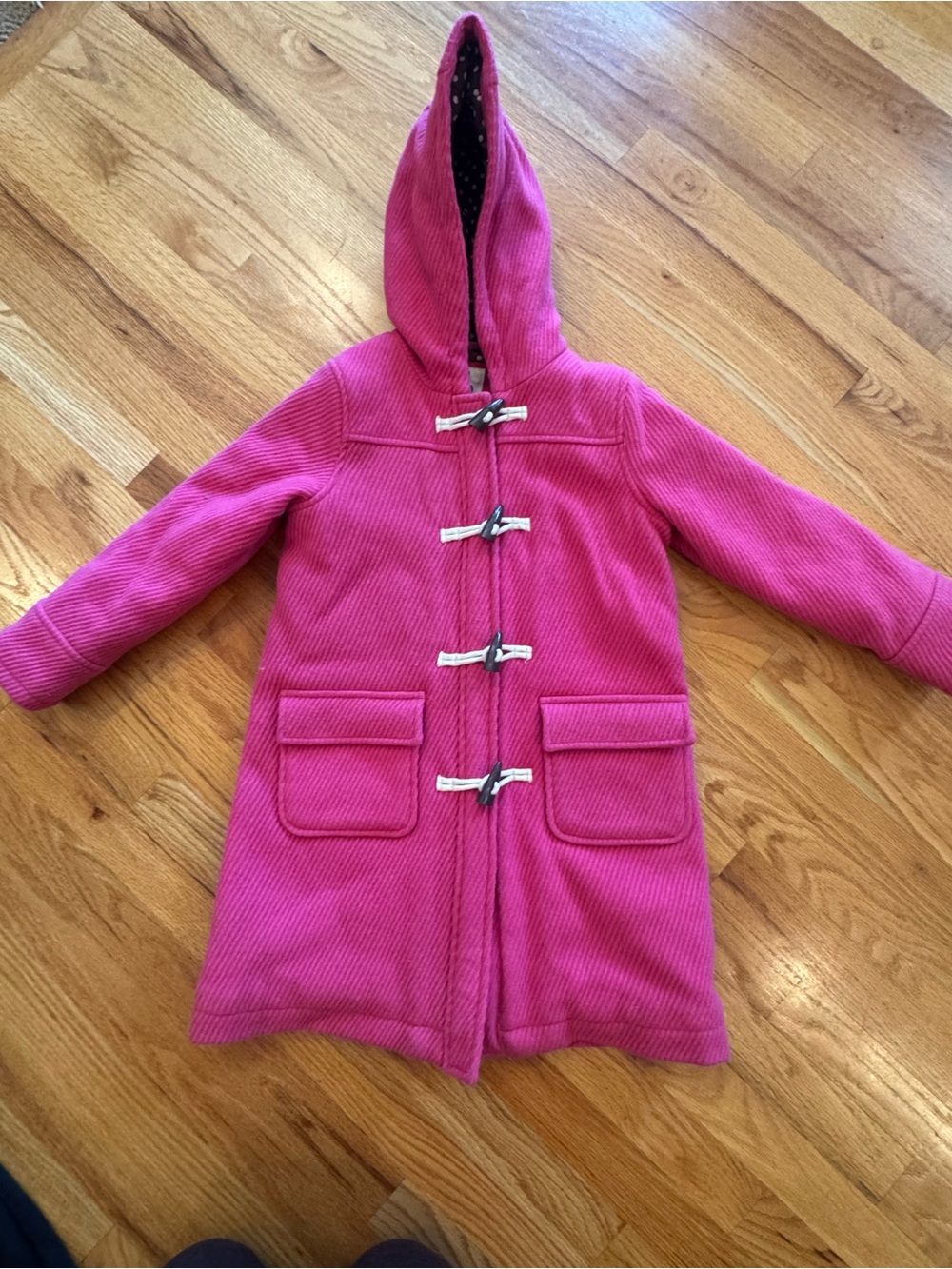 Mini Boden Pink Hooded Duffle Coat Girls 7-8Y Wool Blend Toggle Jacket EUC
